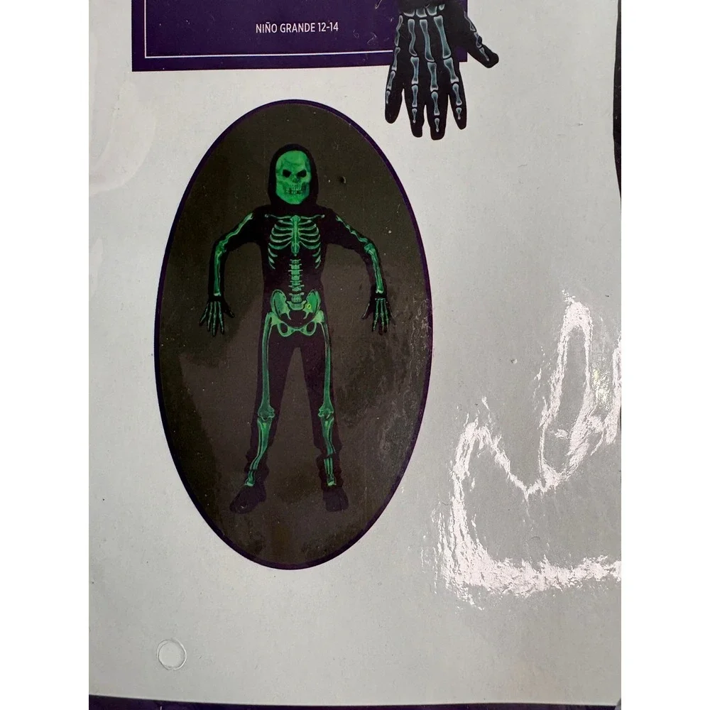 Kids Skeleton Costume Jumpsuit Glow in the Dark Halloween Large 12-14